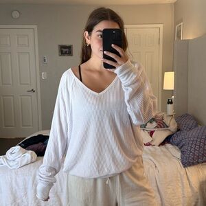Free people v-neck waffle material long sleeve